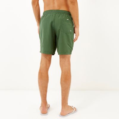 Khaki green drawstring swim shorts